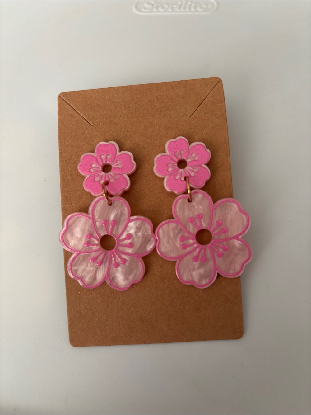 Fashion Jewelry Pink Flower Dangle Earrings